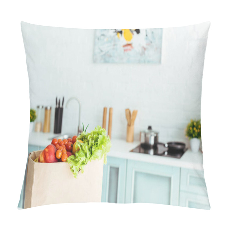 Personality  Fresh Ripe Fruits And Vegetables In Paper Bag In Kitchen Pillow Covers