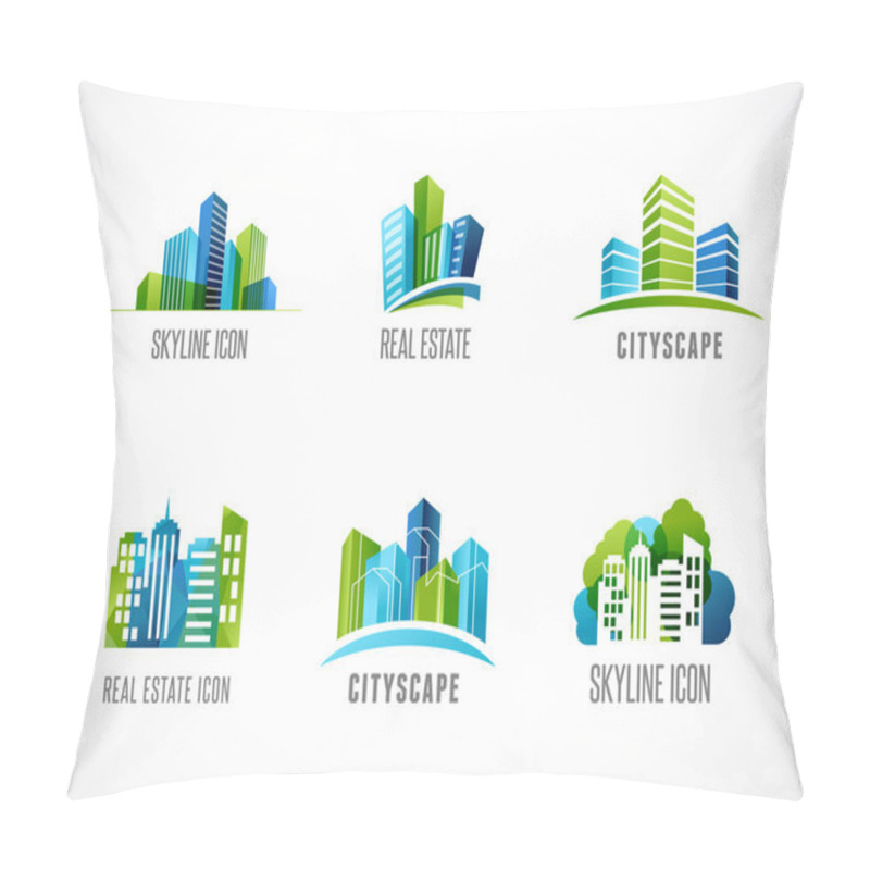 Personality  Real Estate, City, Skyline Icons And Logos Pillow Covers