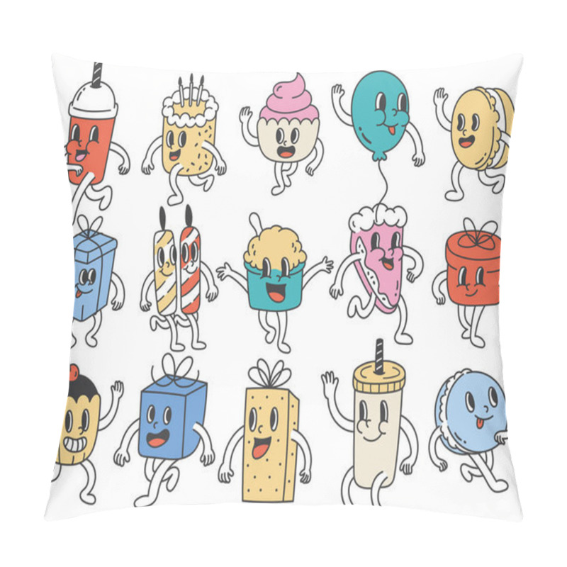 Personality  Birthday Stuff Groovy Cartoon Characters, Party Object Kawaii Doodle Illustration Pillow Covers