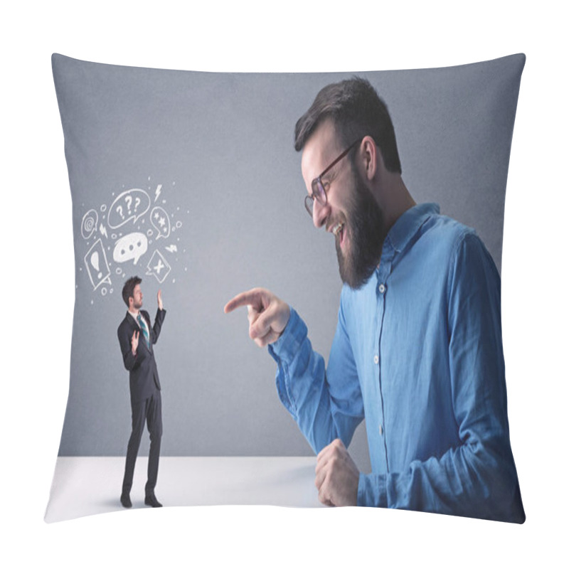 Personality  Young Businessman Fighting With Miniature Businessman Pillow Covers