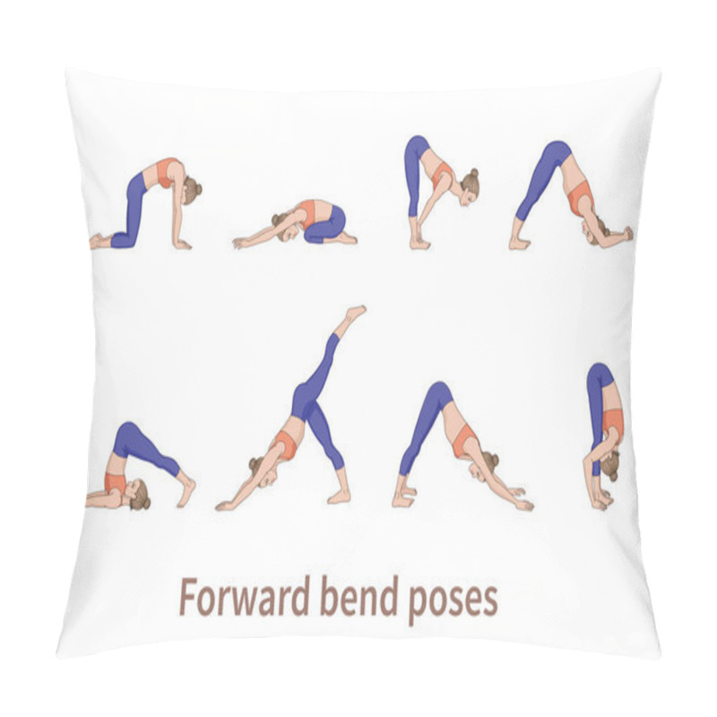 Personality  Women Silhouettes. Collection Of Yoga Poses. Asana Set. Vector Illustration. Foward Bend Poses Pillow Covers