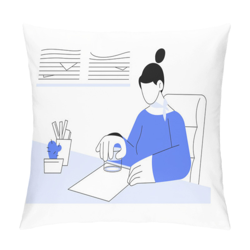 Personality  Company Stamp Abstract Concept Vector Illustration. Secretary Puts A Company Stamp On The Contract, Legal Business Documents, Company Documentation, Corporate Paperwork Abstract Metaphor. Pillow Covers