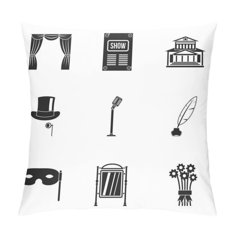 Personality  Entertainment In Theatre Icons Set, Simple Style Pillow Covers