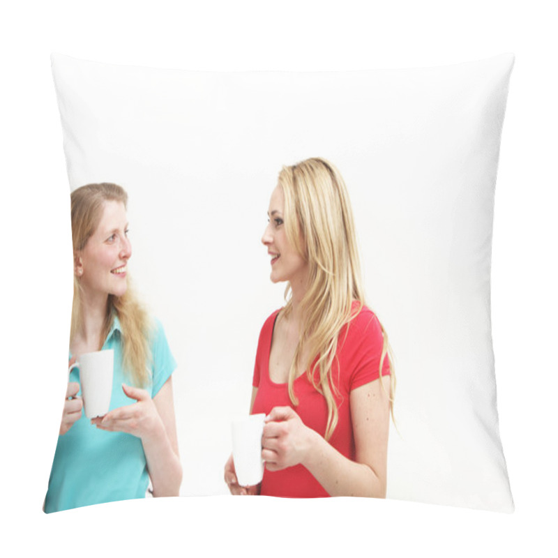 Personality  Women Chatting Over A Cup Of Coffee Pillow Covers