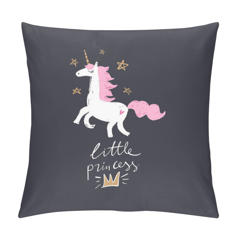 Personality  Lovely Unicorn Little Princess, Baby Stylish Illustration, Unique Print For Posters, Cards, Clothes And Stationery. So Magical Text. Little Kawaii Pony Pillow Covers