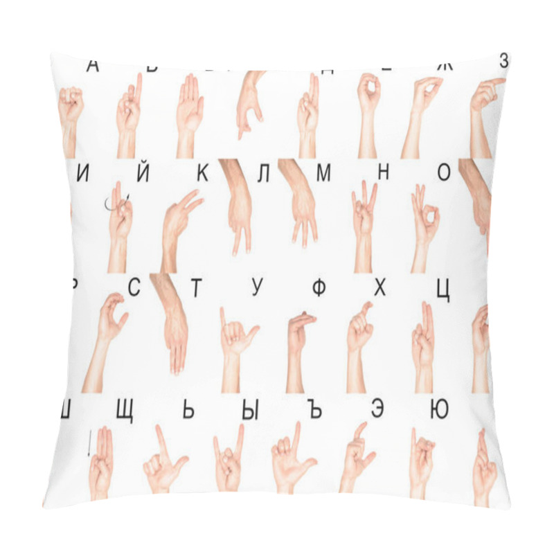 Personality  Set Of Cyrillic Sign Language With Female And Male Hands, Isolated On White Pillow Covers