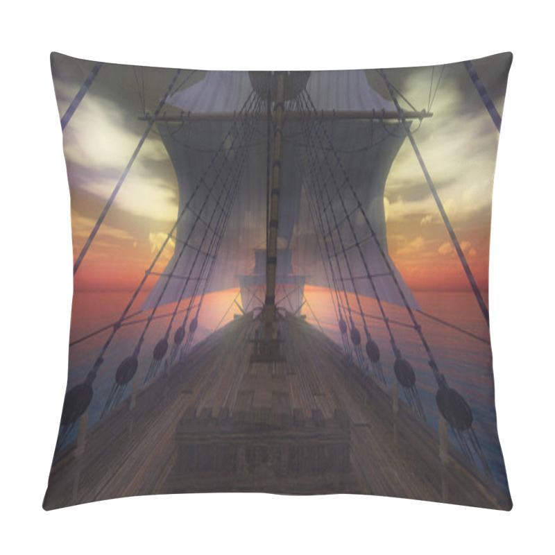 Personality  Old Ship Sunset At Sea 3d Rendering Illustration Pillow Covers