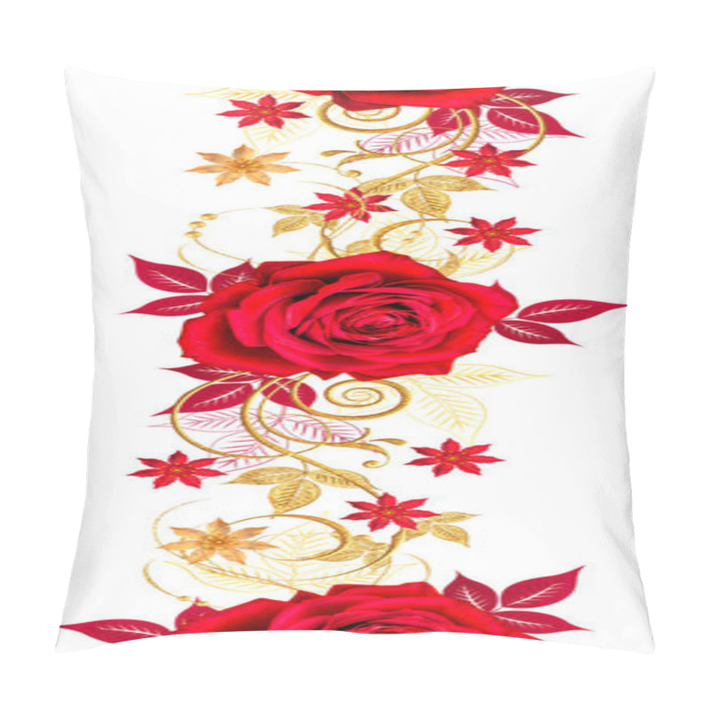 Personality  Seamless Pattern. Decorative Ornament, Paisley Element, Delicate Textured Leaves Made Of Fine Lace And Pearls. Jeweled Shiny Curls, Red Roses, Stylish Yellow Flowers. Openwork Weaving Delicate. Pillow Covers