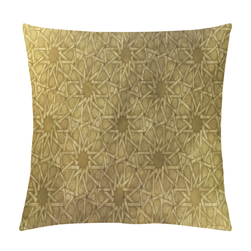 Personality  Background Design Illustration Based On Traditional Oriental Graphic Motifs. Islamic Decorative Pattern With Golden Artistic Texture. Arabian Ethnic Mosaic With Interlacing Lines And Geometric Tiled Ornaments. Pillow Covers