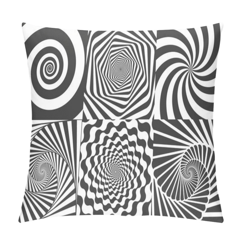 Personality  Hypnotic Spiral. Swirl Hypnotize Spirals, Vertigo Geometric Illusion And Rotating Stripes Round Pattern Vector Illustration Set Pillow Covers