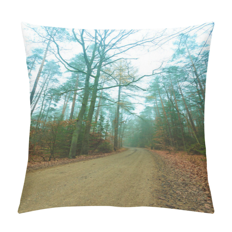 Personality  Pathway Through The Misty Autumn Forest Pillow Covers