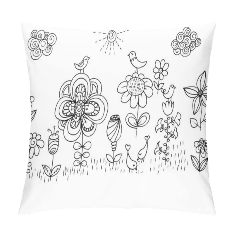 Personality  Children Drawing Of Flowers And Birds. Pillow Covers