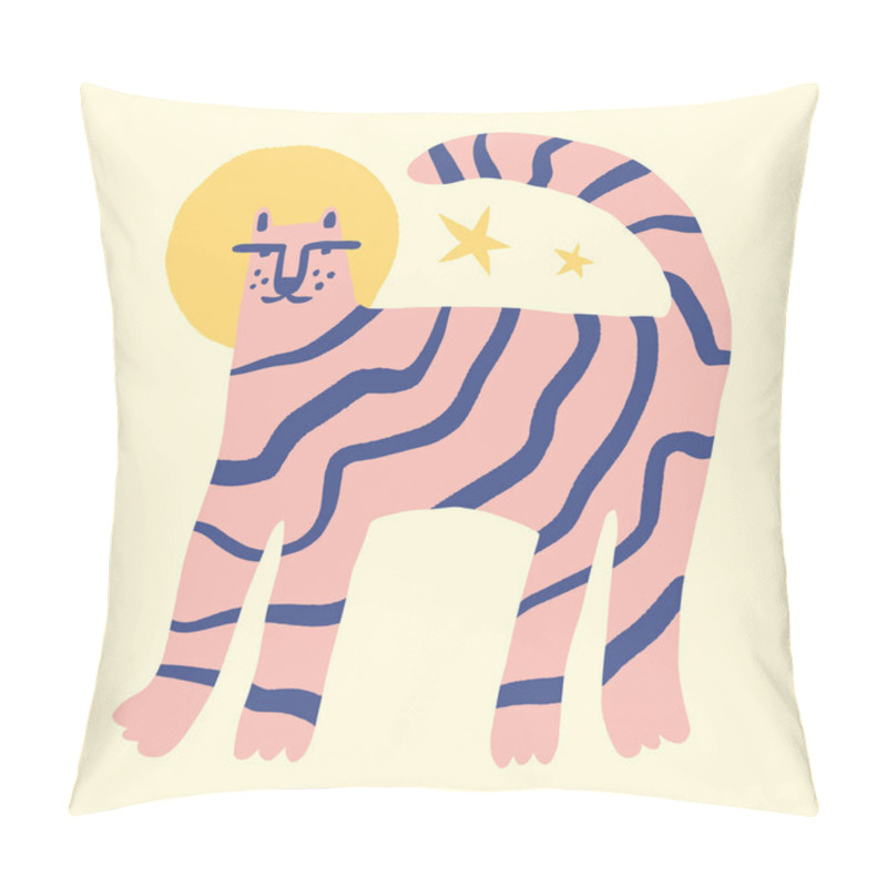 Personality  Asian Tiger Wild Animal Childish Cartoon Boho Illustration Naive Funky Handdrawn Style Art Vector Pillow Covers