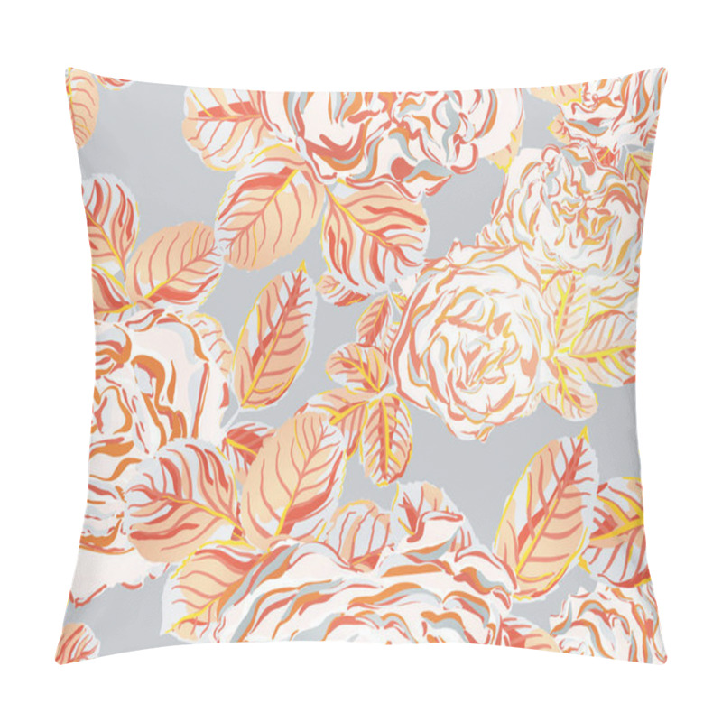 Personality  Rose Seamless Pattern. Continuous Floral Design.Summer Peonies Leaves And Buds Sleepwear Texture. Botanic Rose Flower Swimwear Print. Rust Orange And Yellow Girly Hawaiian Peony Background. Pillow Covers