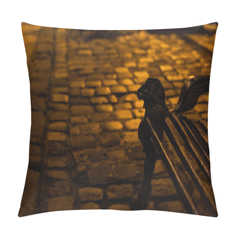 Personality  Selective Focus Of Bench Near Lighting On Paving Stones Pillow Covers