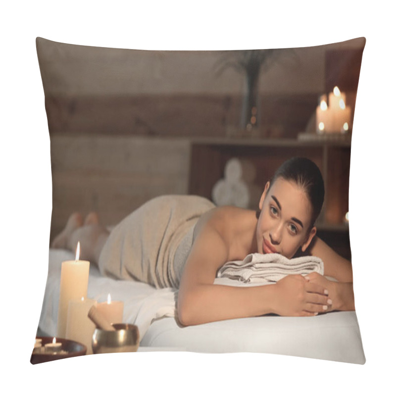 Personality  Pretty Young Woman In Spa Salon Pillow Covers