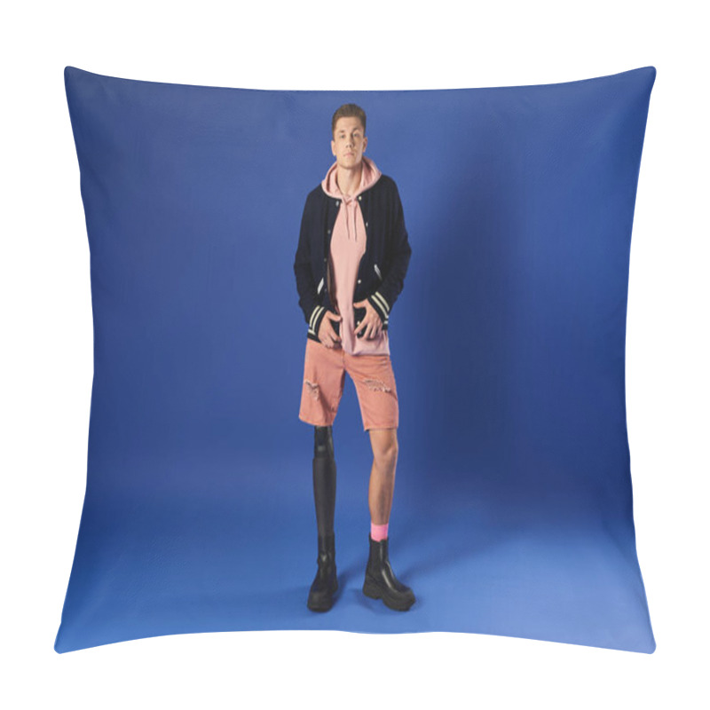 Personality  Confident Young Man With A Prosthetic Leg Shows Off His Stylish Outfit And Positive Energy. Pillow Covers