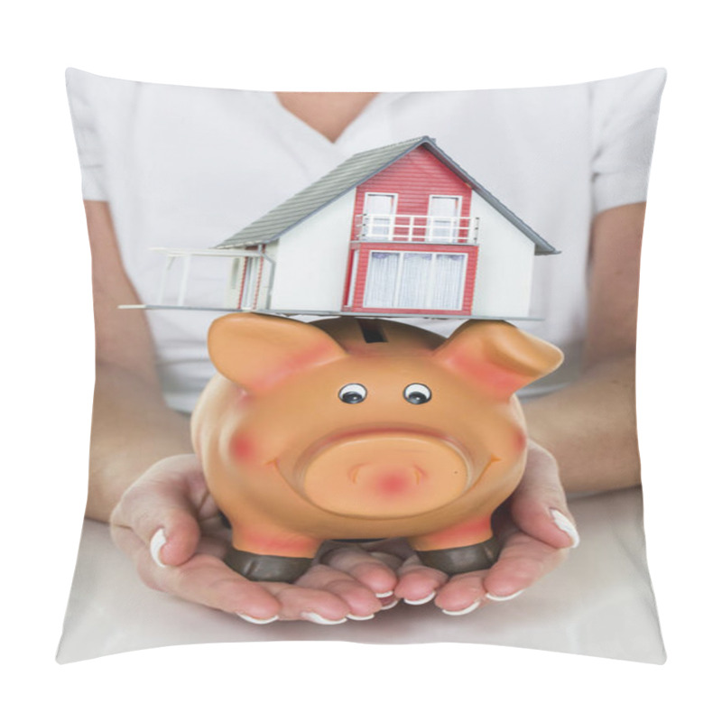 Personality  Woman With House And Piggy Bank Pillow Covers