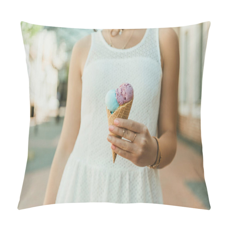 Personality  Young Woman Eating Ice Cream  Pillow Covers