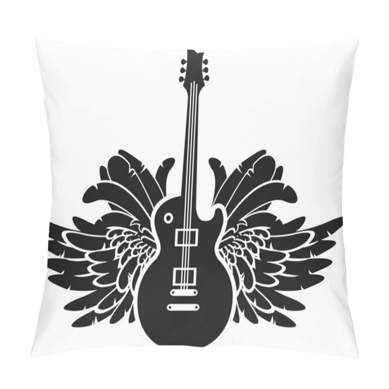 Personality  Black And White Banner With Guitar And Wings Pillow Covers