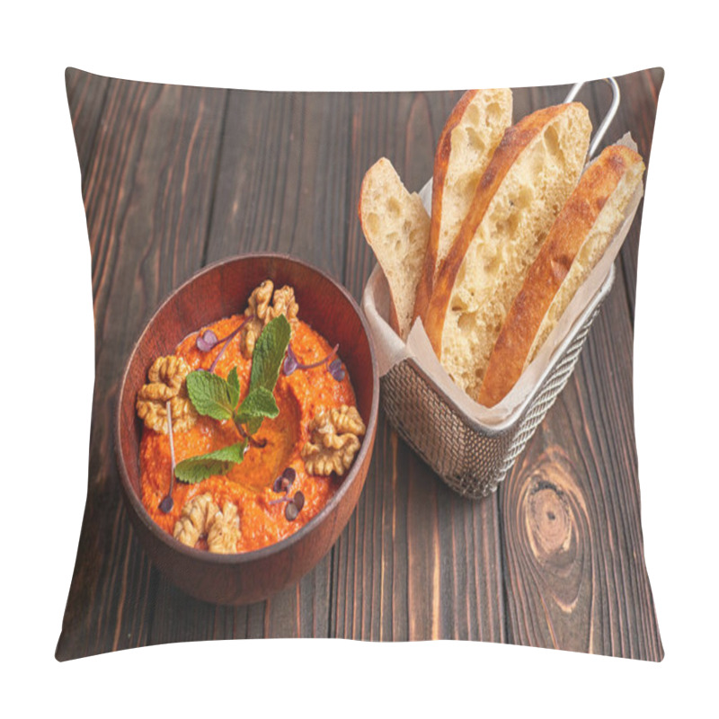 Personality  Muhammara, Eastern Snack On A Dark Wooden Board Pillow Covers