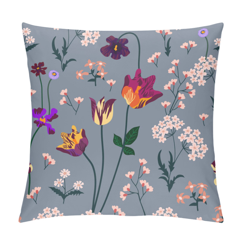 Personality  Seamless Pattern With Tulips And Wildflowers.  Pillow Covers