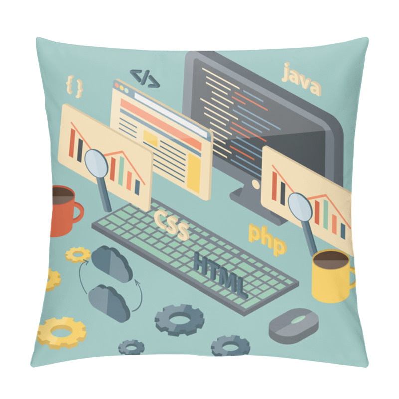 Personality  Isometric Illustration On Programming Theme Pillow Covers