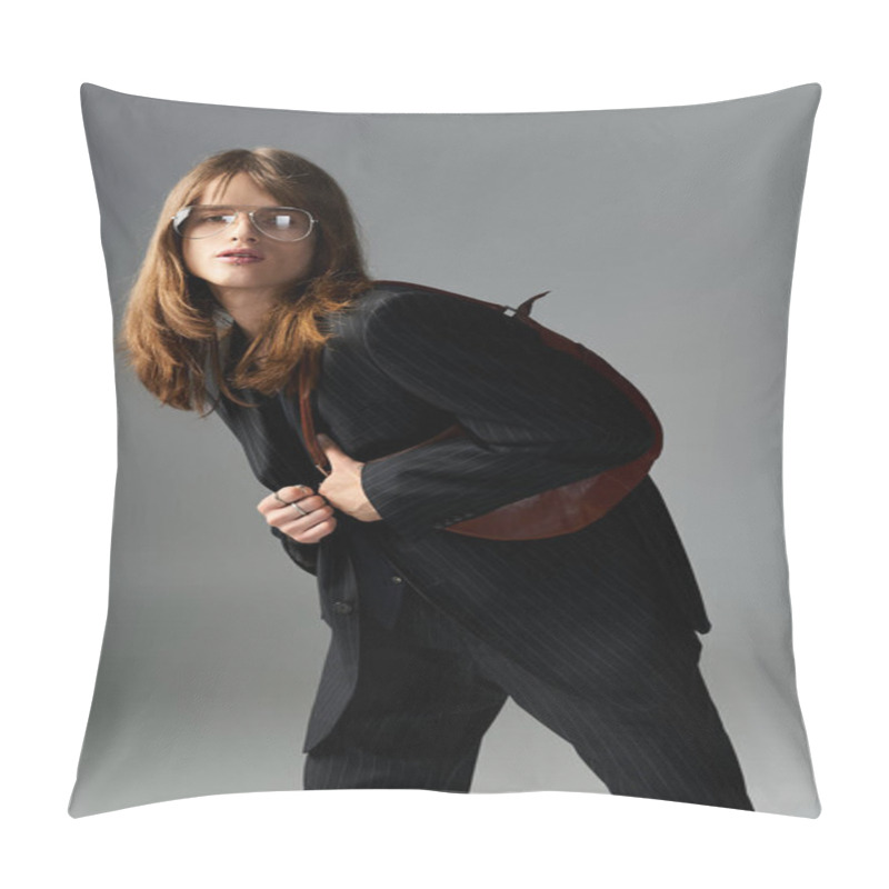 Personality  Sporting Trendy Glasses And A Chic Outfit, A Young Man Strikes A Fashionable Pose With Flair. Pillow Covers