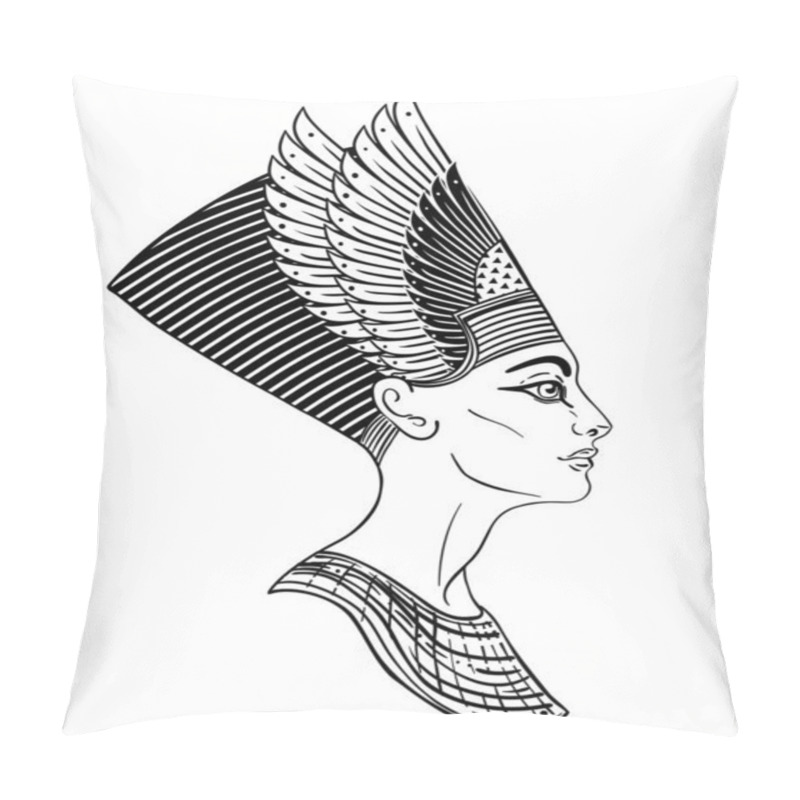 Personality  Egyptian Queen Nefertiti Isolated On White Background. Great Royal Wife. Illustration Isolated Vector. Pillow Covers