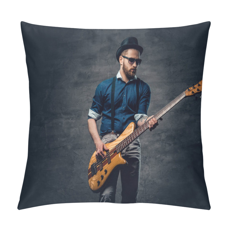 Personality  Bass Player In Sunglasses And Cylinder Hat Pillow Covers