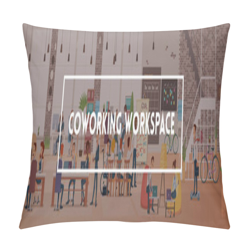 Personality  People Work In Office. Coworking Workspace. Vector Pillow Covers