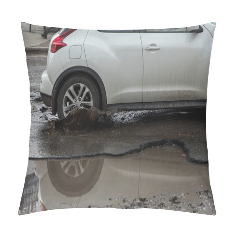 Personality  Car Tyre About To Pass Through Large Pothole Full Of Water Pillow Covers