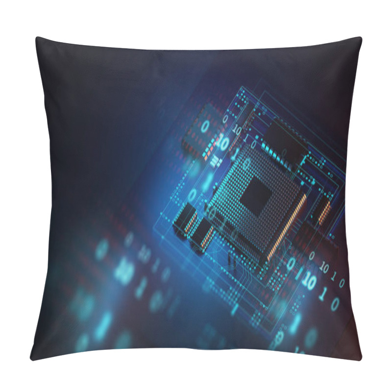 Personality  3d Rendering  Of Futuristic Blue Circuit Board And Cpu Pillow Covers