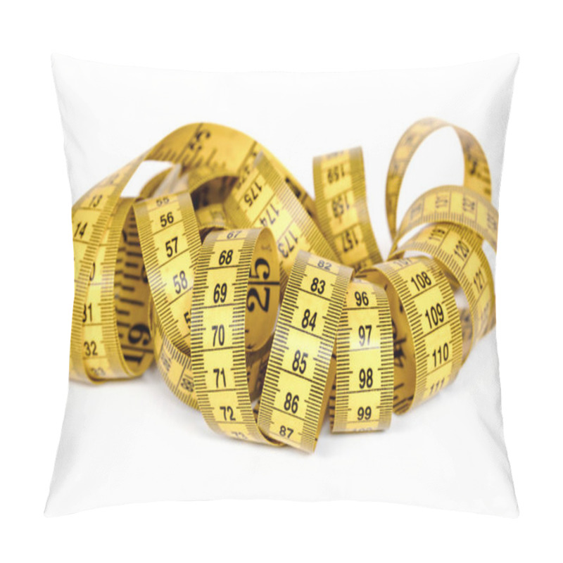 Personality  Yellow Measuring Tape Curled Isolated On White Pillow Covers