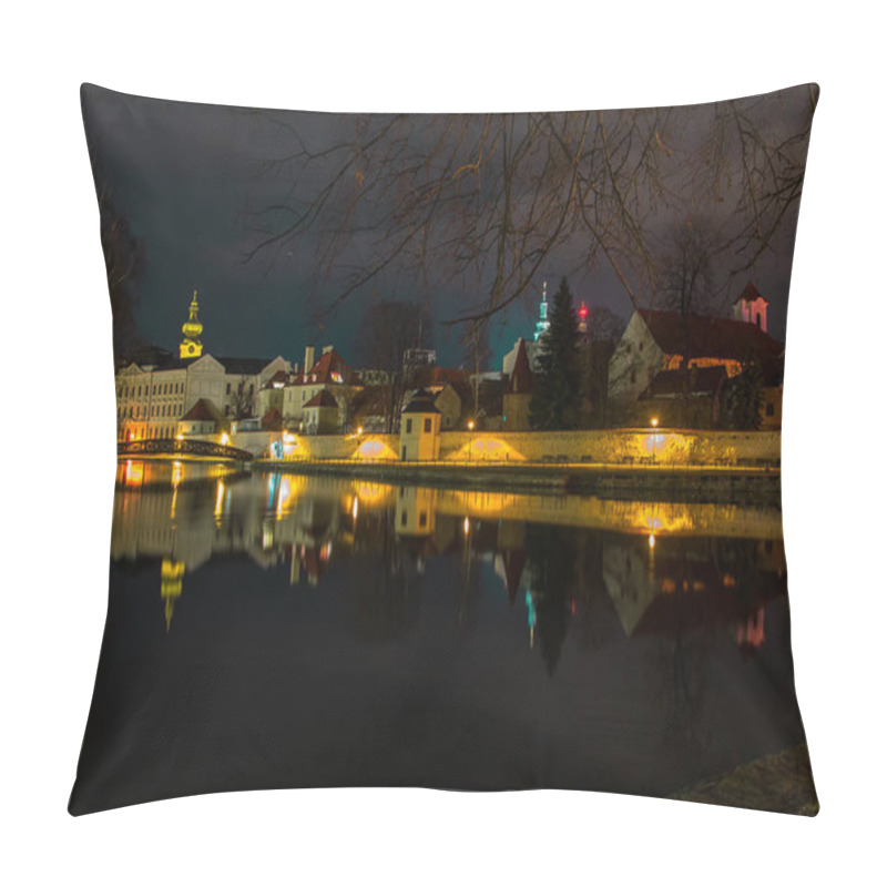 Personality  Nigh City Ceske Budejovice With Reflection In Malse River Pillow Covers