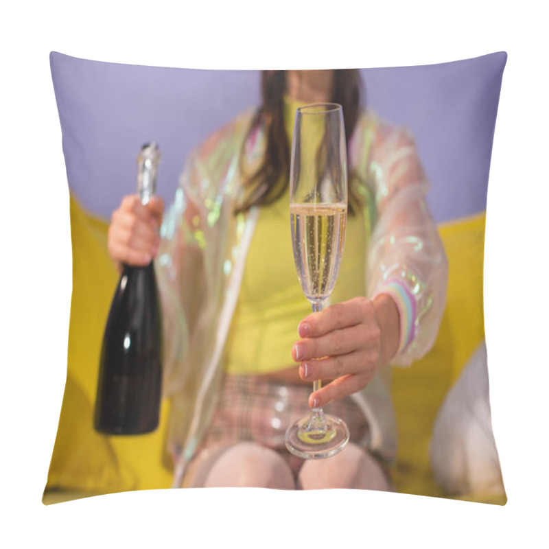 Personality  Cropped View Of Young Woman Posing As Doll With Champagne Pillow Covers