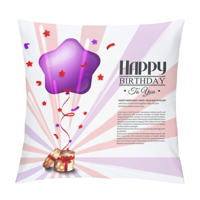 Personality  Birthday Card With Open Gift Box, Balloons And Magic Light Fireworks. Pillow Covers