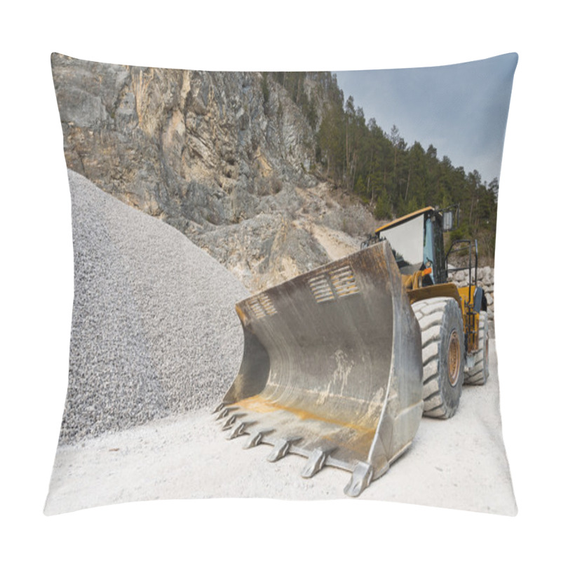 Personality  Huge Shovel Of Wheel Loader At Stone Quarry With Gravel Hill Pillow Covers