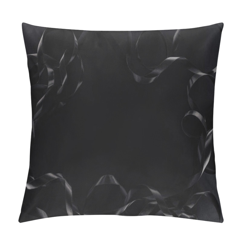 Personality  Top View Of Glossy Ribbons On Black Background With Copy Space For Black Friday Pillow Covers