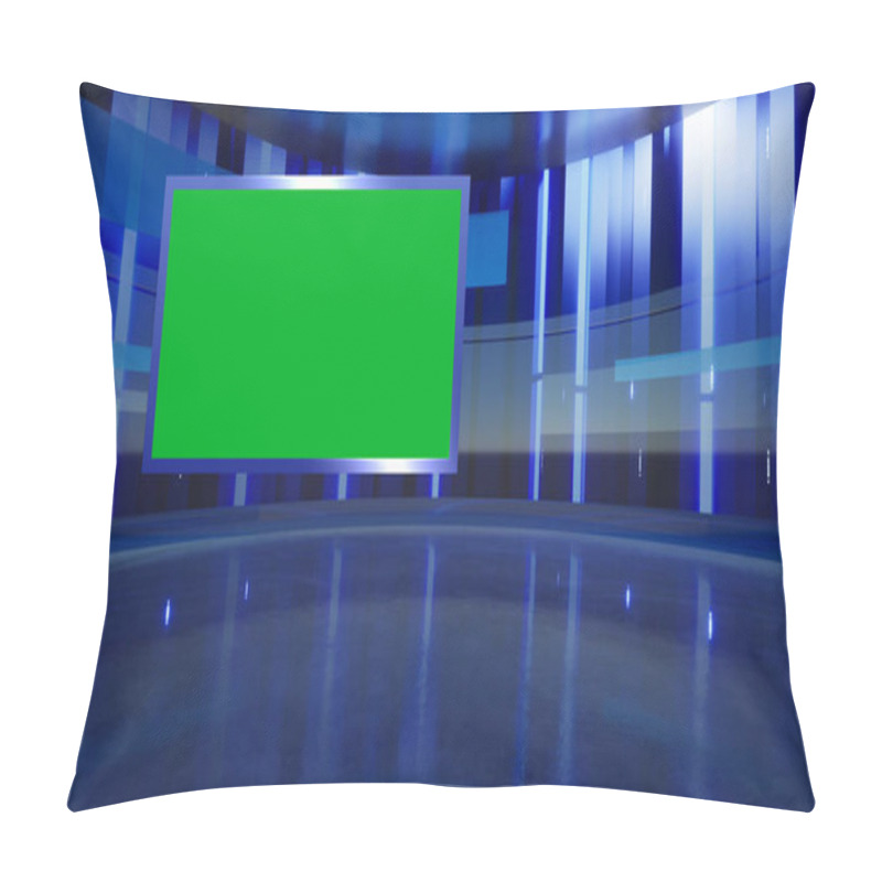 Personality  3D Virtual News Studio Green Screen Background. 3d Rendering Pillow Covers