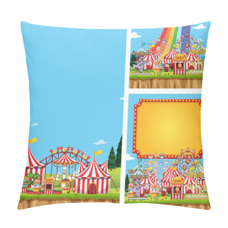 Personality  Three Scene Of Circus With Many Rides Pillow Covers