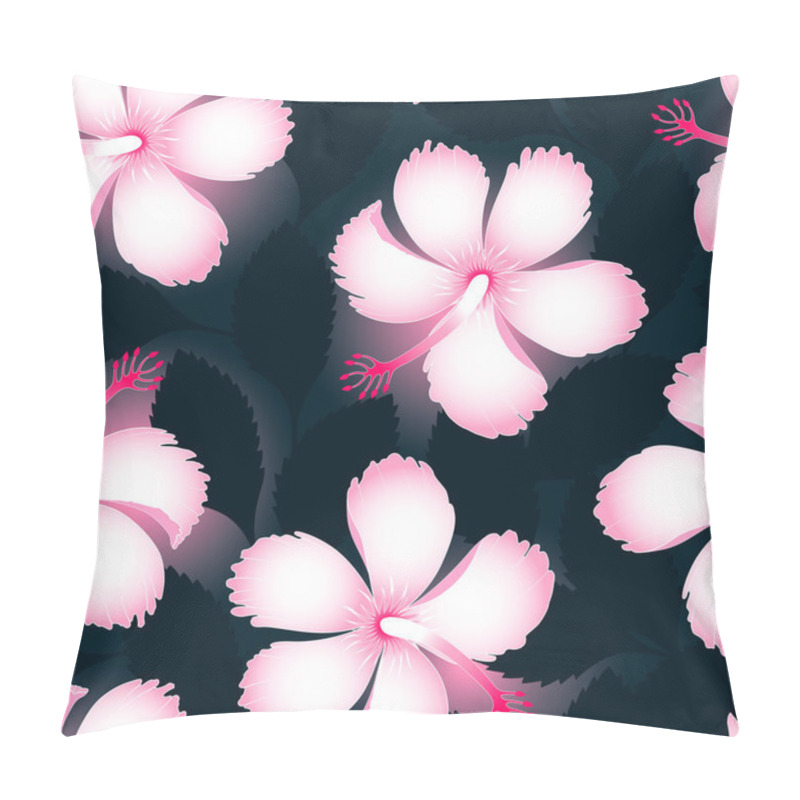 Personality  Pink And White Tropical Flowers On Dark Leaves Seamless Pattern Pillow Covers