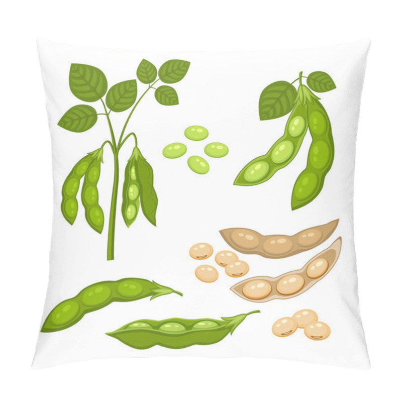 Personality  Set Of Soy Bean Plant With Ripe Pods And Green Leaves, Whole And Half Green And Dry Brown Pods Pillow Covers