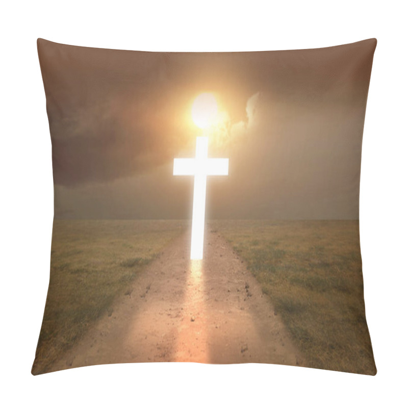 Personality  Christian Cross On The Dirty Road With A Sunset Sky Background Pillow Covers