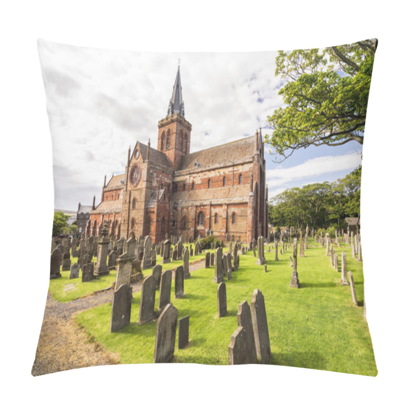 Personality  St Magnus Cathedral And Surrounding Gothic Graveyard In Kirkwall, Orkney Islands, Scotland. The Holy Red Sandstone Architecture Is Part Of The Church Of Scotland Pillow Covers