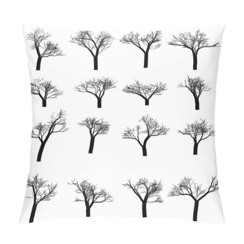 Personality  Winter Tree Set. Dry  With Fallen Leaves. Dead  Silhouette. Vector Illustration Pillow Covers