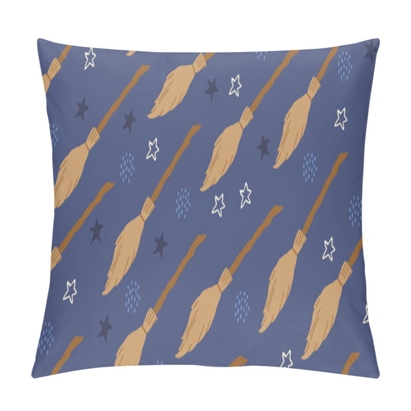 Personality  Seamless Witch Pattern With Flying Brooms, Magic Pillow Covers