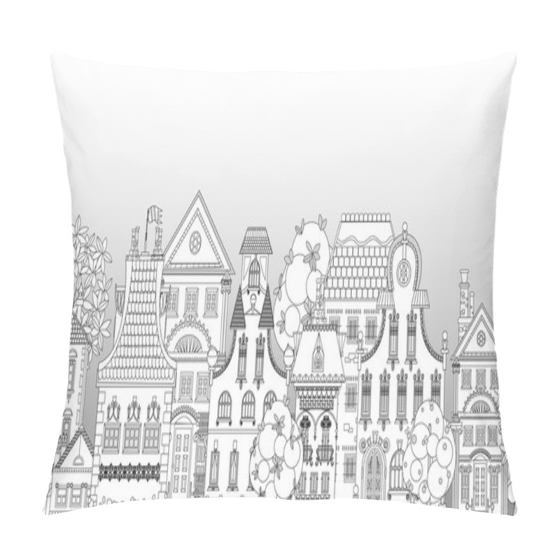 Personality  Doodle Of Beautiful City With Very Detailed And Ornate Town Houses Pillow Covers