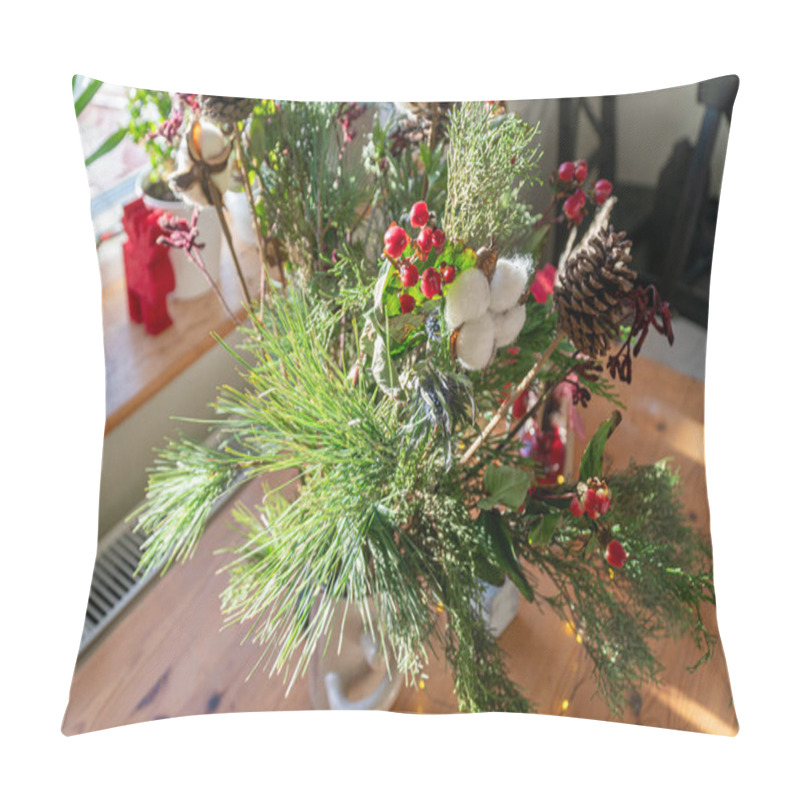 Personality  A Luxurious And Beautiful Winter Bouquet. Featuring Seasonal Flowers, It Makes A Perfect Gift And Decoration. Includes Fir Branches, Ilex, Nobilis, Leucadendron, Eucalyptus, And Cotton. Pillow Covers