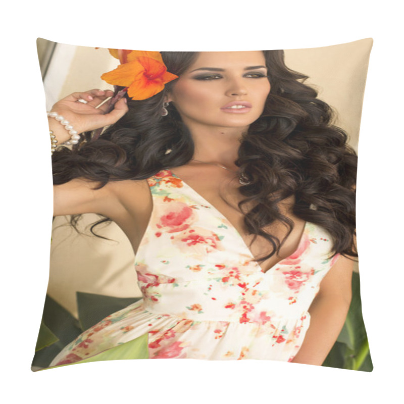 Personality  Portrait Of Sexy Beautiful Girl With Long Dark Hair Pillow Covers